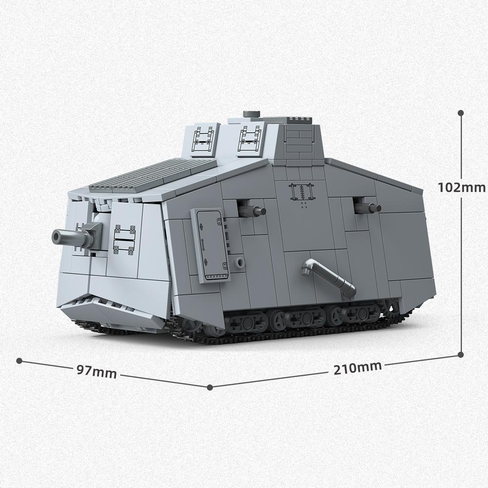 Набор строительных блоков для армии Первой мировой войны A7V Тяжелый танк Городская строительная игрушка для детей