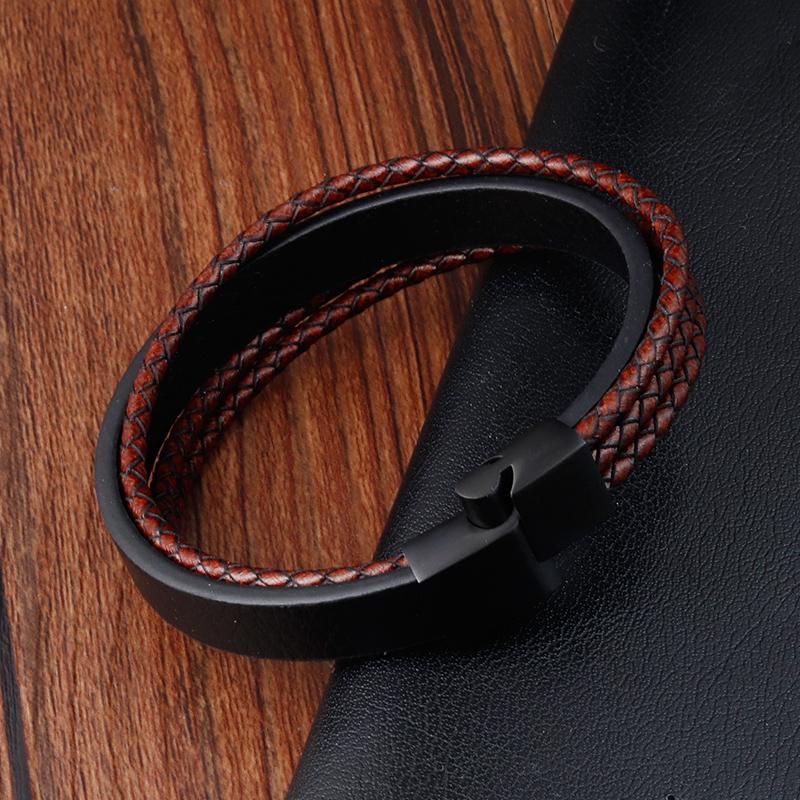 Simple Style Custom Handmade Leather Buckle Stitching Combination Stainless Steel Men's Bracelet Magnet Big Promotion Gift