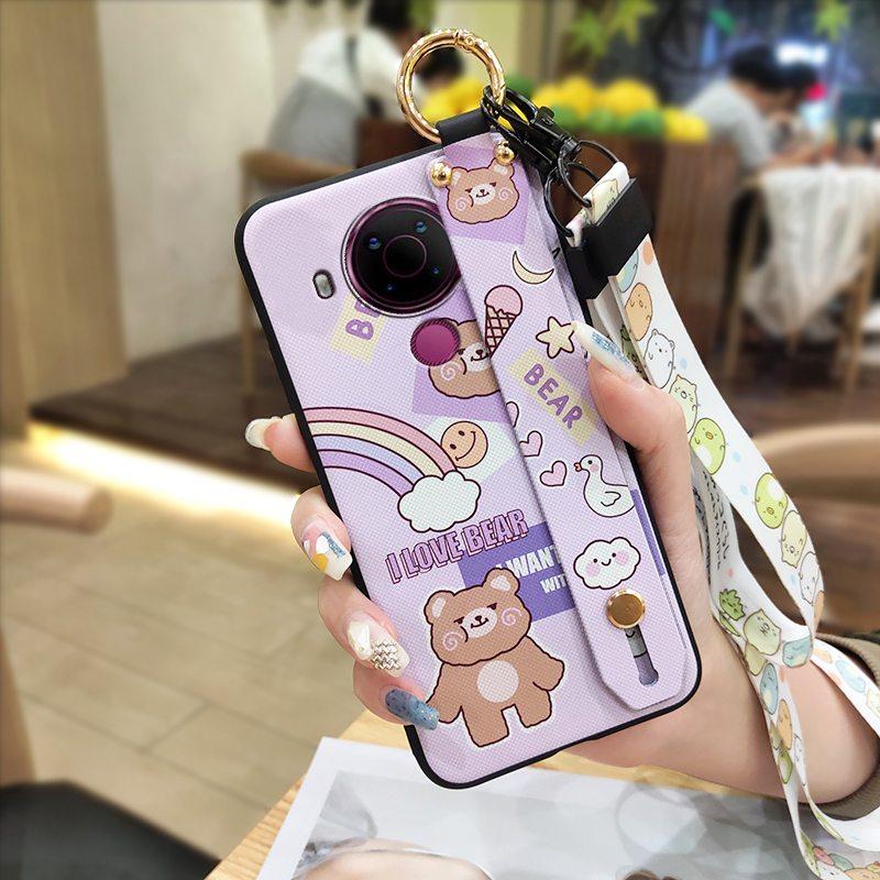 Fashion Design Phone Holder Phone Case For Nokia 5.4 Wrist Strap Cartoon Lanyard Protective Anti-knock Anti-dust Ring