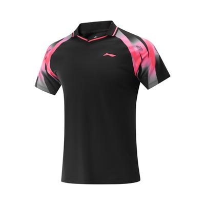 Li Ning Serie Tennis da Tavolo Confortevole Semplice Versatile Logo Marca Sportiva Maglietta Maniche Corte Asciugatura Rapida Unisex Top Neri AAYV117-1