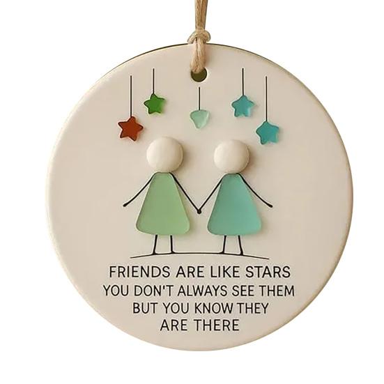 Friendship Sea Glass Christmas Ornament Round/Heart Shaped Friendship Keepsake for Best Friends Handmade Sea Glass Art Hanging Ornament