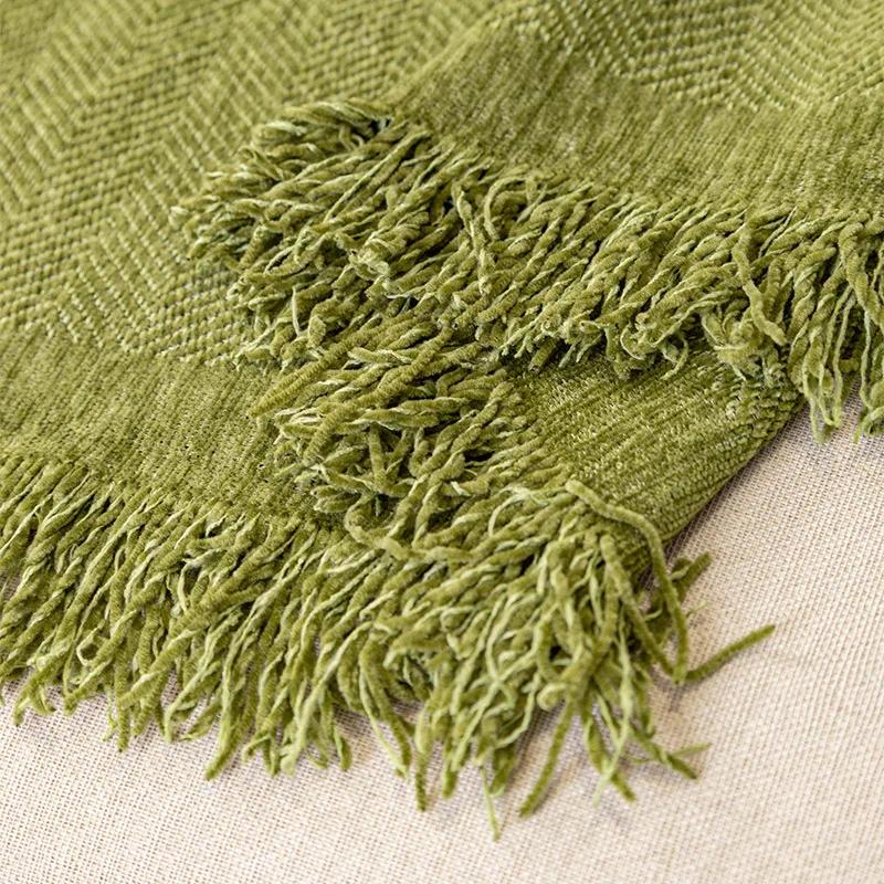 Chenille Sofa Cover Solid Color Striped Design Multi-use Machine Washable Sofa Towel Skin-friendly Wrinkle-resistant