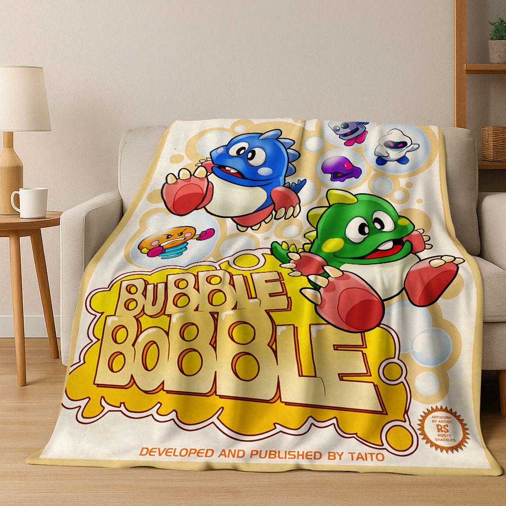 3D Retro Game Bubble Bobble Cartoon Flanellen Deken, Gezellige Zachte Plaid voor Huis Slaapkamer Bed Bank Picknickhoes Cadeau Kinderen