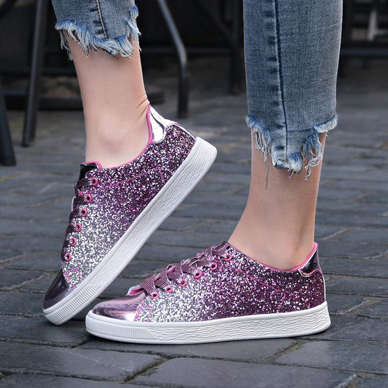 Large size street shot board shoes spring and autumn color sequins casual low-top single shoes