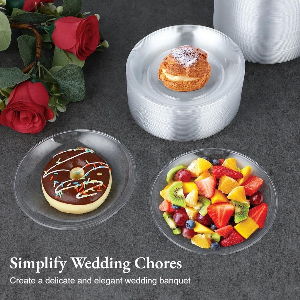 200 kusů Jednorázové Průhledné Plastové Talíře Na Svatbu 5palcové Kulaté Malé Talíře Podnosy Na Párty Svatby Pro Catering Hotel Dezert BBQ Piknik