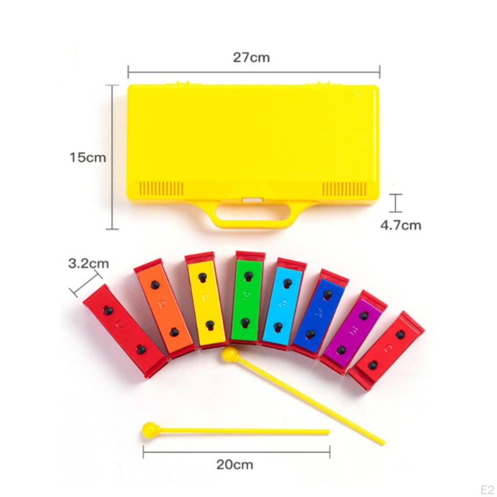 ChildFriendly ColorCoded Glockenspiel | 8Note Xylophone with Carrying Case, Portable,