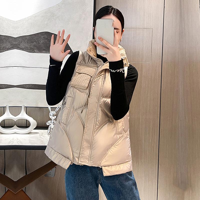 Kobiety jesienno-zimowa Soild zagęścić nowa odzież wierzchnia kamizelka wyściełana bawełną stójka bezrękawnik płaszcz kamizelka