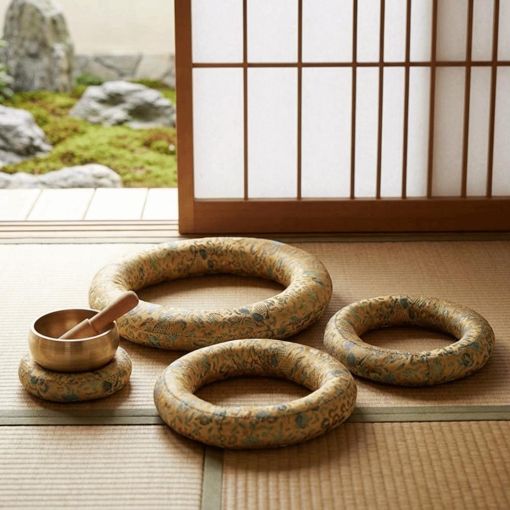 Donut Shape Singing Bowl Mat Nepalese Wooden Fish Coaster Sound Copper Out Mat  Meditation