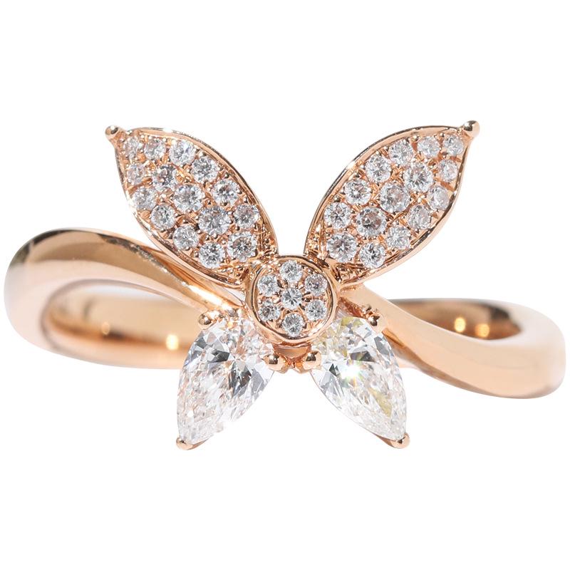 Women's S925 Sterling Silver Butterfly & Pear-Shaped Diamond Ring