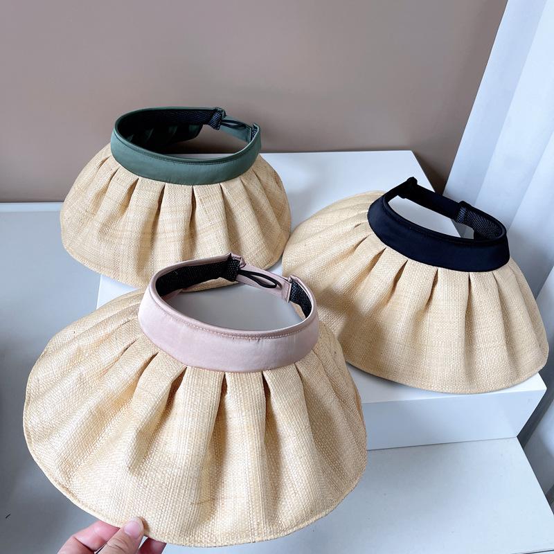 High-quality Lafite Shell Hat Women's Summer Sunscreen Empty Top Hat Imitation Sun UV Lined Straw Hat Outdoor Holiday Sun Visor