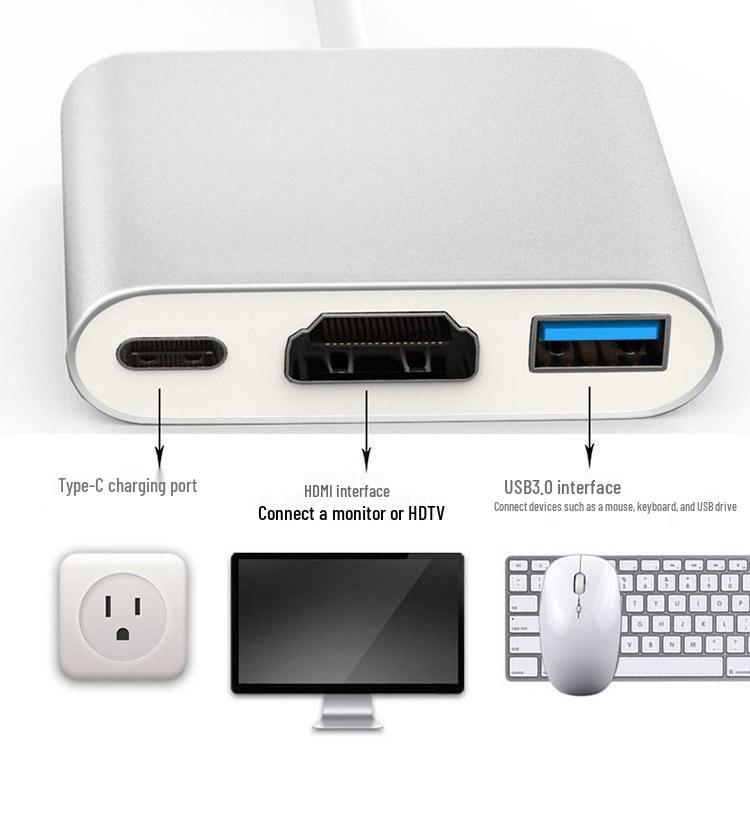 Type-C To HDMI 4K Converter for Switch - Three-in-One Adapter