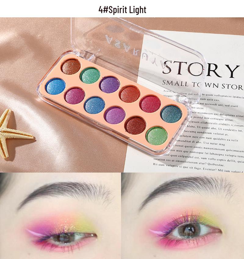 12-Color Glitter & Pearlescent Eyeshadow Palette for Students and Stage Makeup