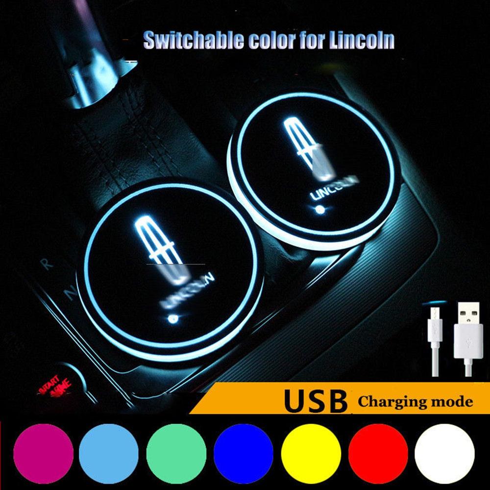 Led Colorful 2pcs Car Cup Holder Pad Mat For Auto Atmosphere Lights