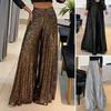 Women's Elegant Solid Color Shiny Wide-leg Trousers Loose Club Night Party Female Pants