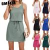 GMXIA Women's Fashion Summer Spring Solid Color Print Sleeveless U-Neck Casual Dresses