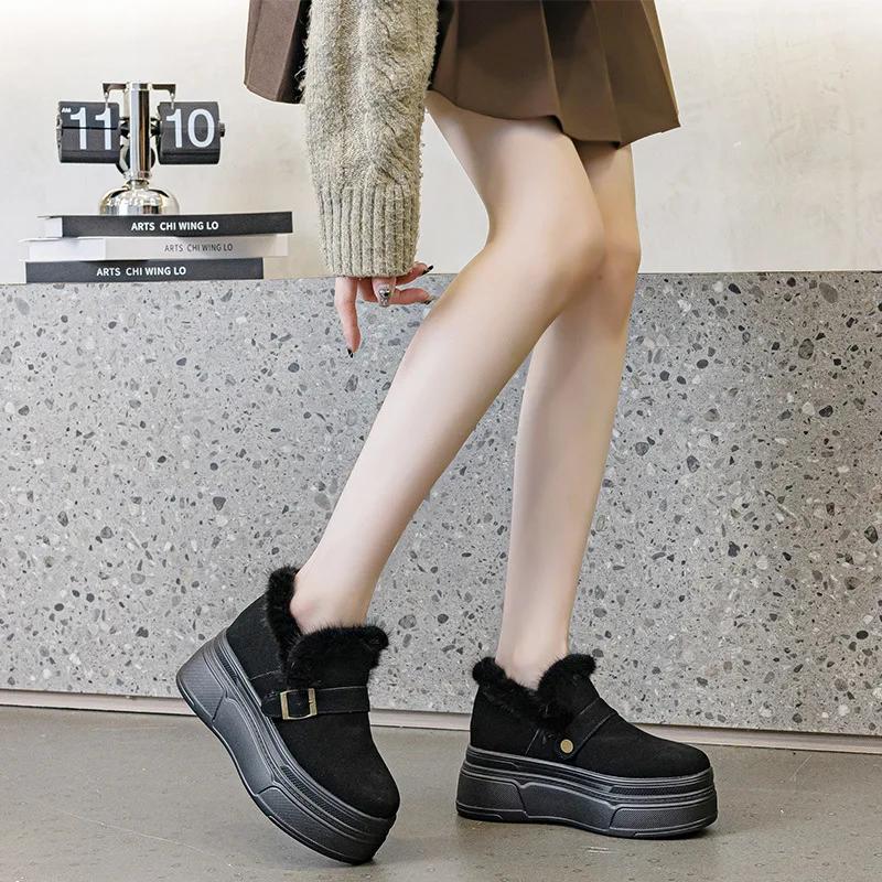 Fashion High Quality 8.5CM Suede Leather Platform Shoes Wedge Sneakers Autumn Sneakers Female Women Hidden Heel Increased Shoes Spring