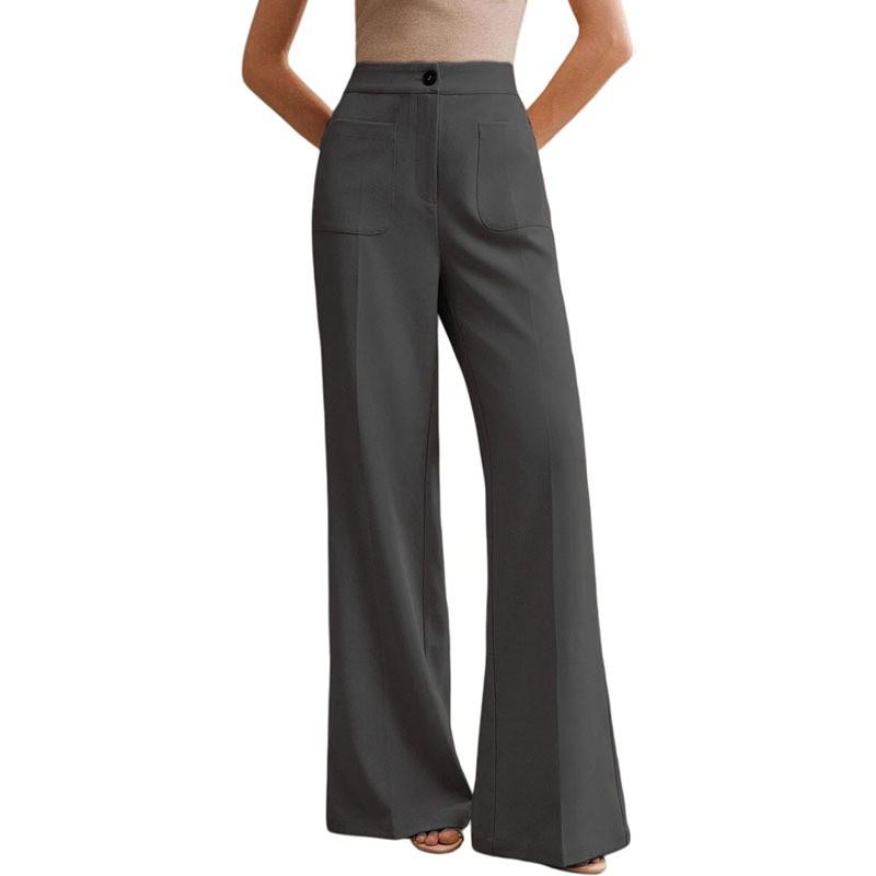Womens High-Waisted Wide-Leg Trousers With Flared Hem Elegant Office Casual Pants Lightweight Breathable Straight Fit