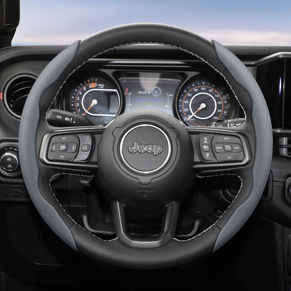 Suitable for Jeep Breathable Hole Leather Steering Wheel Cover Segmented Quick Release Design Non-Slip Durable Compass Renegade Wrangler Grand C AMU1