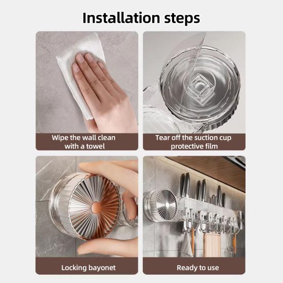 Yousheng Wall-Mounted Kitchen Utensils Organizer Inline Vacuum Hooks No-Drill Utensils Hanger Knife Holder with Adjustable Hooks for Spatulas Bathroom