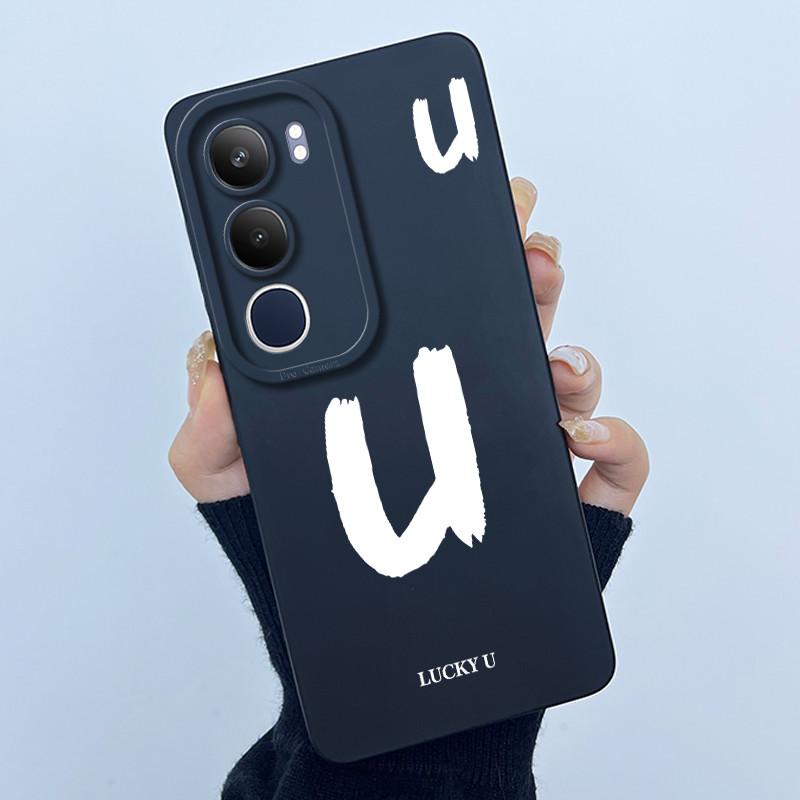For Vivo Y19s V2149 Cover Case Lucky Initial Letter Couple Silicone Soft Matte Phone Bumper for Vivo Y19s 4G Y29 5G Casing