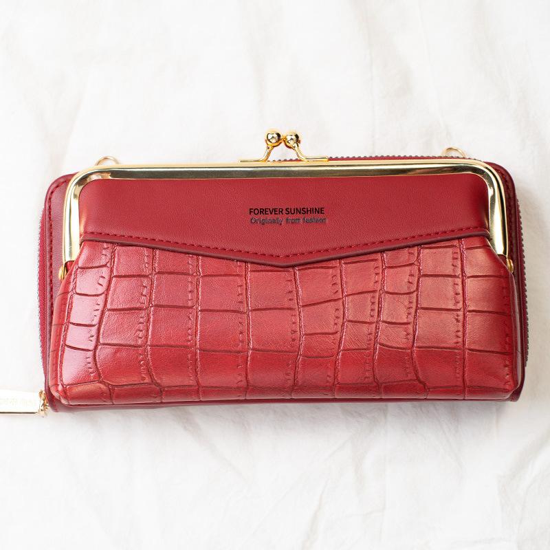 

Women S Mobile Phone Bag, Horizontal Zipper Wallet, Crocodile Pattern Series Oblique Span Shoulder Bag красный