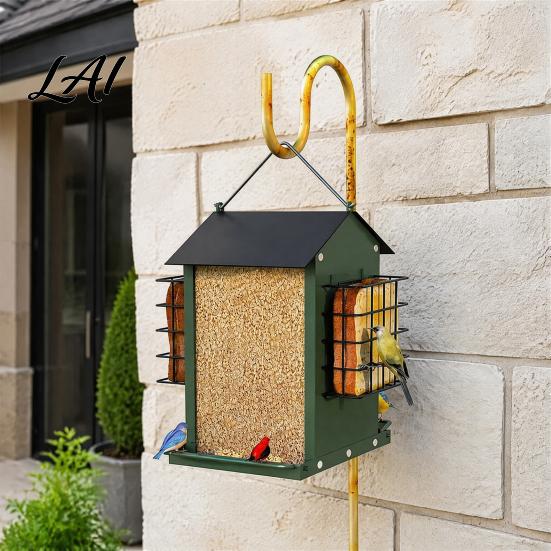Large Capacity Bird Feeder Metal Suet Feeder Hanging with Cage Easy to Clean House Shaped Wild for Outdoors Garden Yard Decor Outside