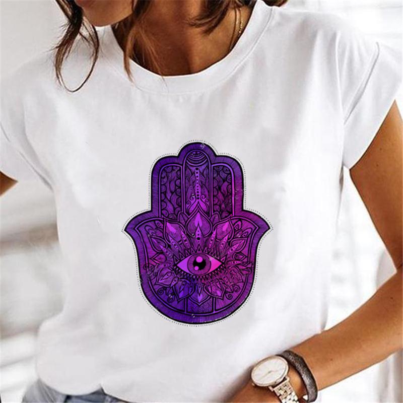 Hand Of Hamsa Fatima Print Fashion T-shirt Top Women's Summer Casual Harajuku Pattern Print Short Sleeve Shirt Y2K top