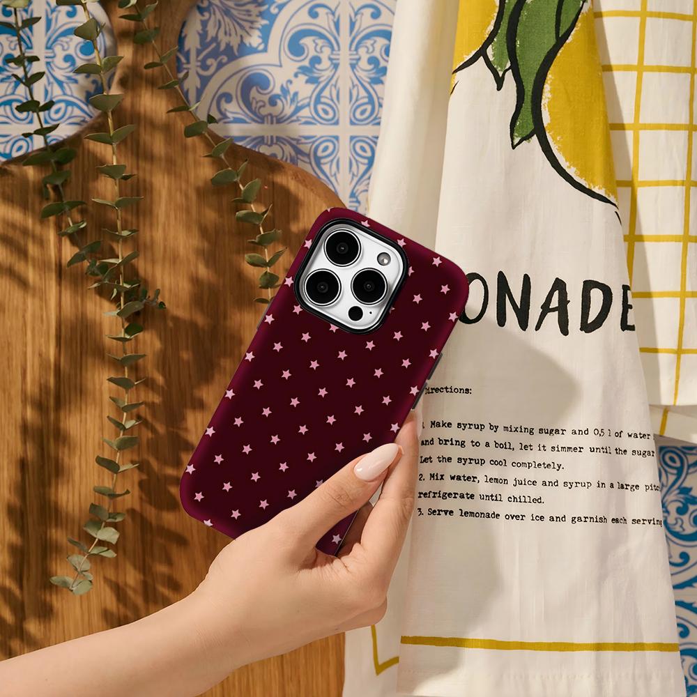 Pink Star Pattern Phone Case for IPhone 17AIR 16E 16 15 14 13 12 11 17 Pro Max Plus Double-layer Back Cover