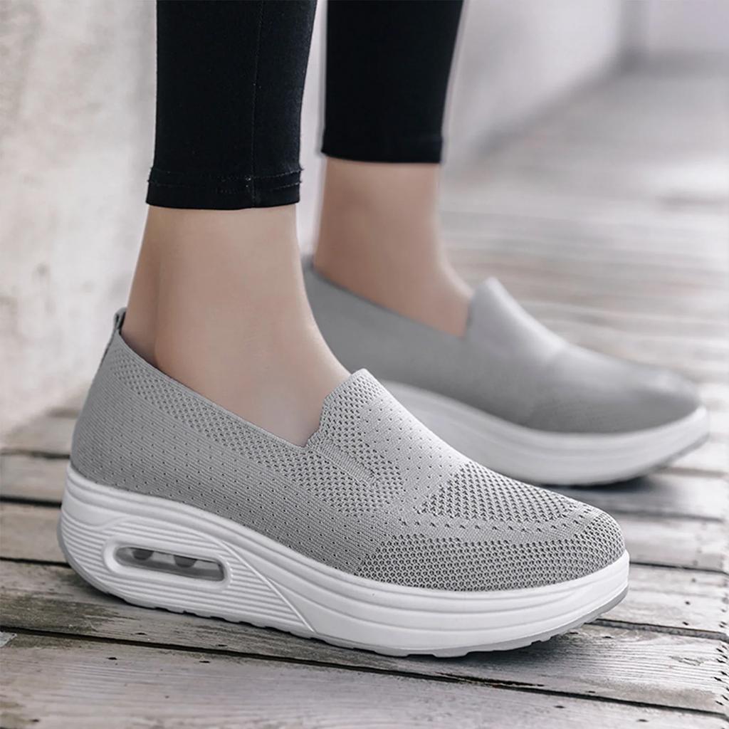 Women's Casual Slip On Sneakers  Woven Mesh Upper Jogging Shoes for Walking Biking Driving