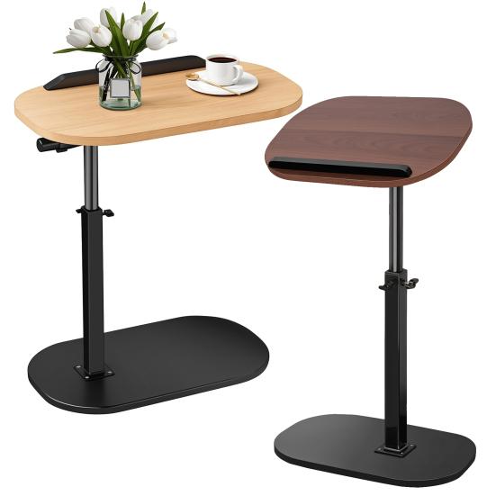 C Shaped End Table Adjustable Height Skinny Side Table 360 Degree Swivel TV Tray Table Night Stand with 2-Tier Storage Shelf Reversible Couch Table