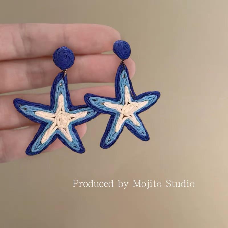 Colorful Dopamine Fabric Beaded Earrings – Women's Studs, Seaside Vacation Style, Ear Clips