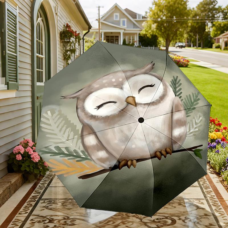 Charming Owl Design Umbrella: Perfect for Outdoor Adventures, Auto-Opening & Closing, Lightweight and Durable, Ideal as a Gift 036
