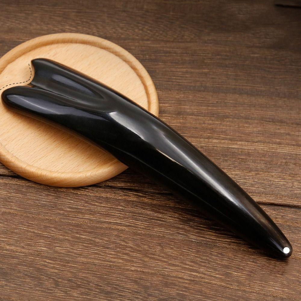 Large Massage Scraping Bar Natural Meridian Acupressure Pen Black Buffalo Horn Massage Stick  SPA