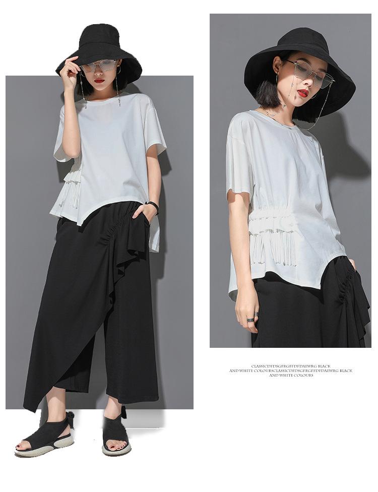 European & American Summer Women's Lace Tassel T-Shirt: Short-Sleeved, High-Street, Ins-Style, Cold Splicing, Irregular Design.
