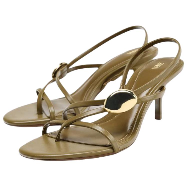 Zara Comfortable Fashionable One-Strap Sandals 7Cm Women sandals Khaki-Green 2364610032