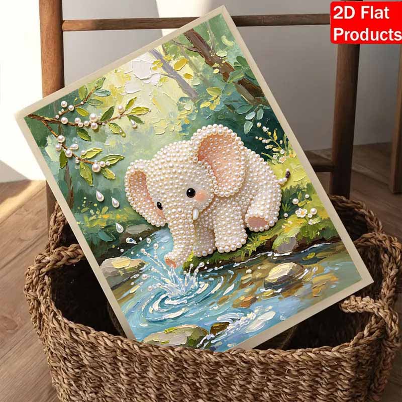 Frameless DIY Pearl Bead Painting Kit Cute Elephant Pattern Creative Relaxing Craft Canvas Home Decor Adult Gift for Kids