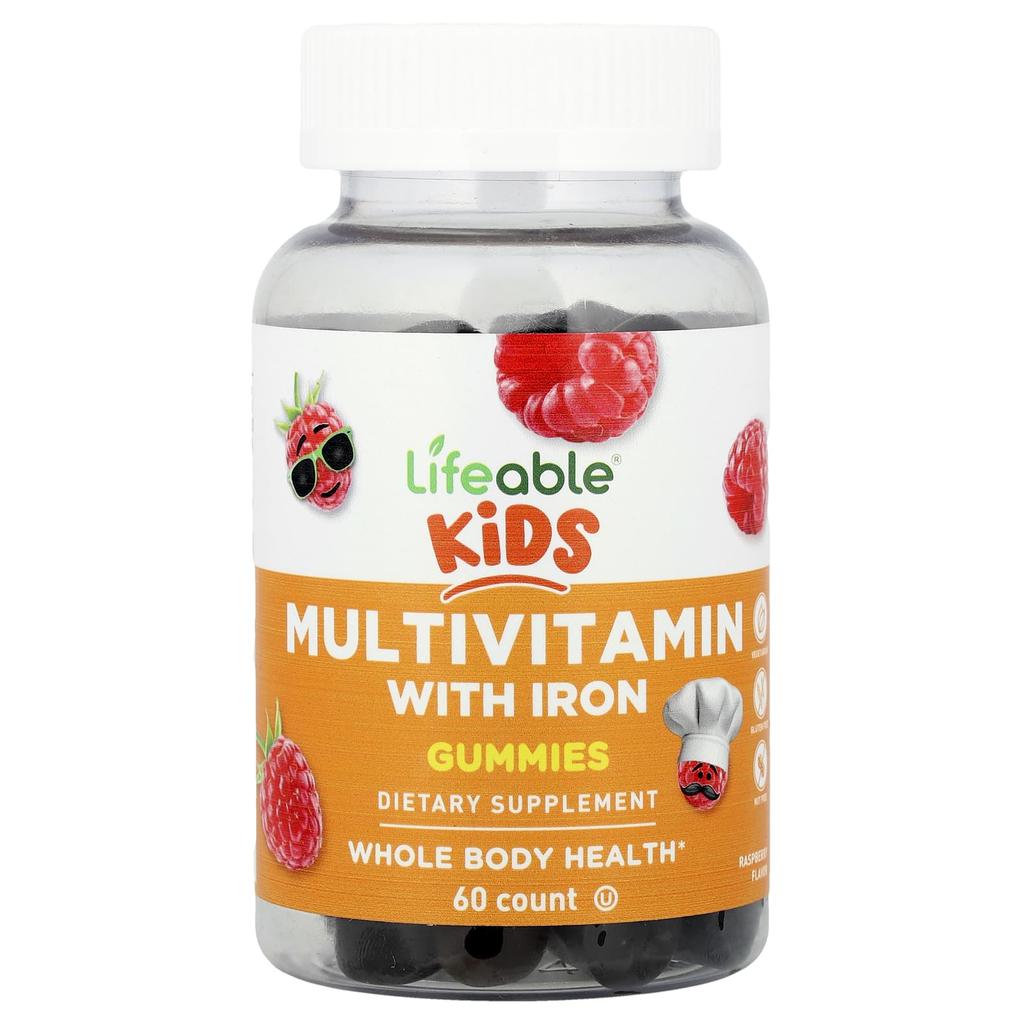 Lifeable, Children's, Multivitamin with Iron, Raspberry, 60 Gummies