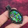 Fiesta Kingman Turquoise Gemstone Pendant Copper Wire Wrapped Handmade Pendant