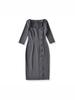 Women's Gray Seven-Sleeve Waist-Cinched Elegant Square Neck Slim Fit Retro Dress for Spring/Summer