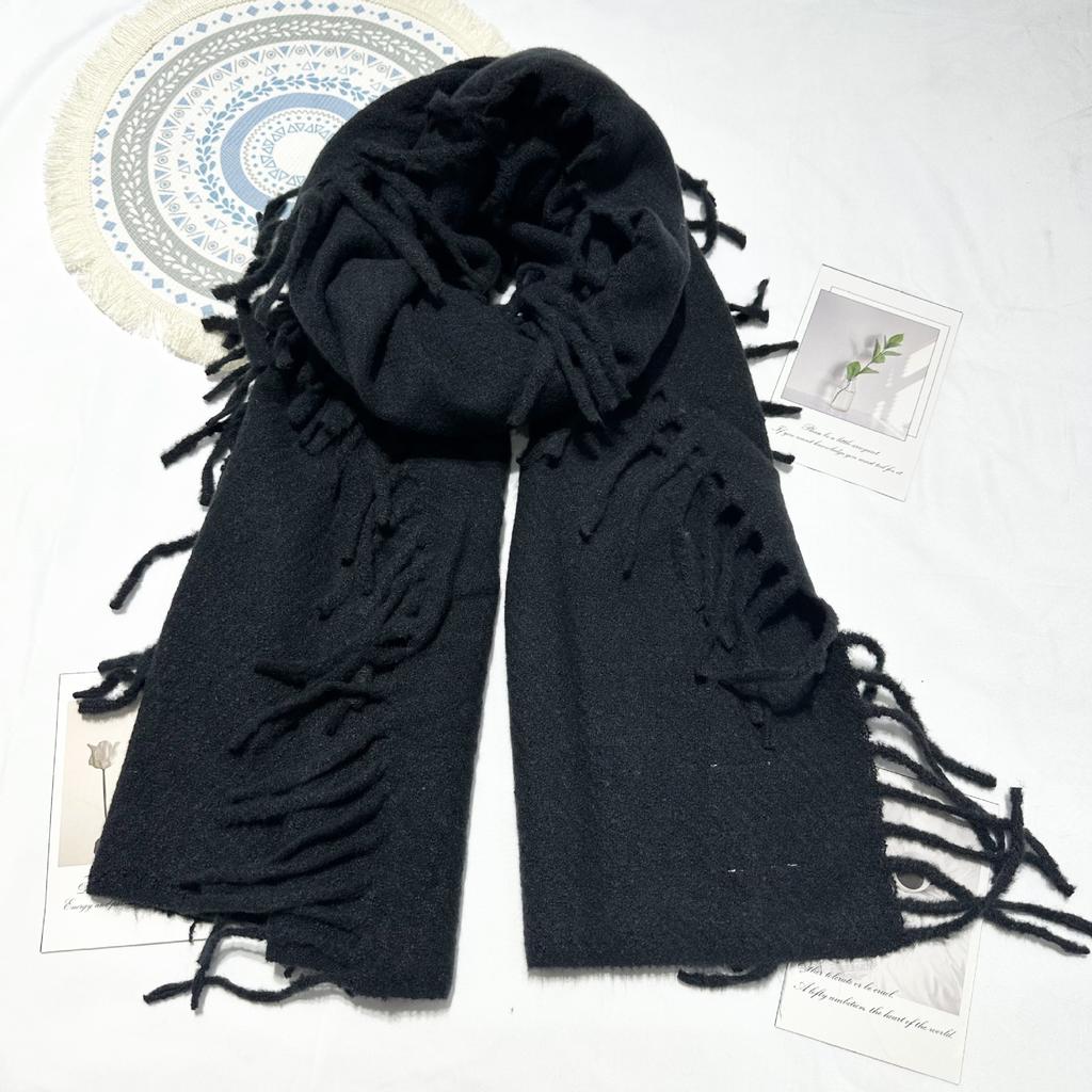 New Solid Color Tassel Imitation Cashmere Scarf on Both Sides for Women Autumn and Winter Versatile Shawl High End Winter Warm Thickened Scarf