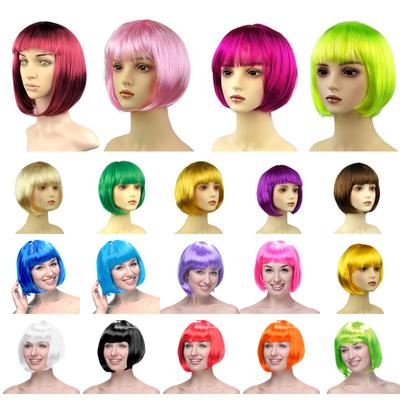 1 Stuk Korte Rechte Bob Pruik met Rechte Pony Kleurrijk Synthetisch Haar voor Cosplay Dagelijks Gebruik Feestkostuum en Mode