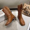 Boots Retro Embroidery Knight Boots Women He Sui Tong V Mouth Mid-Calf Boots Long Boots