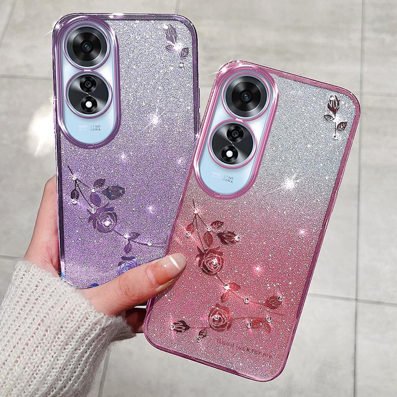 KADEM For Oppo A60 4G TPU-deksel Rhinestone-dekorasjon Telefondeksel Blomstermønster
