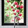 Romantic Pink Rose Vine Glass Sticker Butterfly Self Adhesive Kitchen Bathroom Door Decor