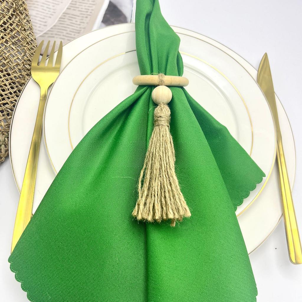 Nordic Style Wooden Bead Fringe Napkin Rings Handmade Woven Decor for Dining Table