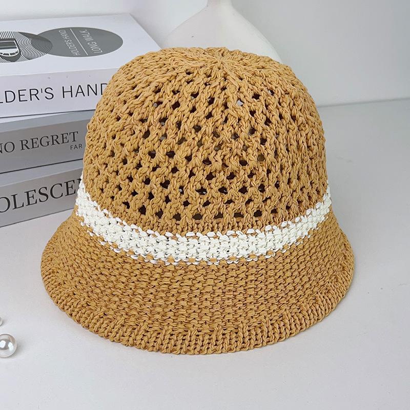 Grass Woven Hat Versatile for Women In Spring and Summer Hollowed Out Breathable Sunshade Basin Hat  Fisherman Hat