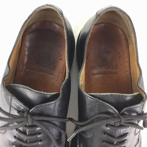 80s-90s Vintage Heyraud French Handmade Straight Tip Shoes Black Size 40.5 25.0-25.5(USED)