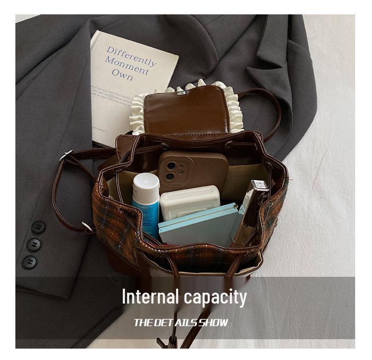 2025 Autumn/Winter Cute Bear Plaid Mini Backpack for Women