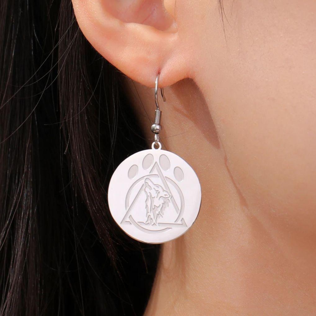 LIKGREAT Wolf Claw Earrings for Women Stainless Steel Therian Medallion Pendant Drop Earring Jewelry Gift Wholesale