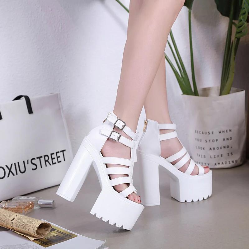Fashion 14CM Women Sandals High Heels Summer Fashion Ankle Buckle Strap Female Gladiator Sandals Platform Shoes Block Heels